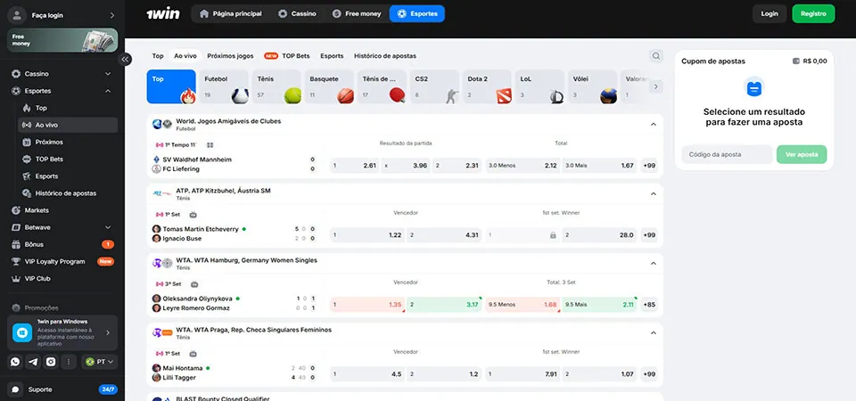 Interface de apostas esportivas ao vivo da 1win em português